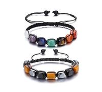 JOVIVI Bracciale Protezione Energia Negativa in Pietre e Cristalli per Coppia Bracciali a Corda Intrecciata con Pietre Naturali Guarigione Reiki Yoga Braccialetto Regolabile per Fidanzati Anniversario