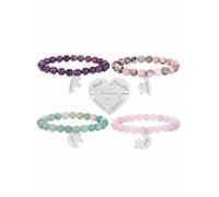 Jovivi Bracciali BFF con Perline in Pietra Naturale per 4 Migliori Amiche Bracciali Amicizia Cuore Spezzato Incisione Personalizzate Nomi Iniziali Bracciale Elastici Puzzle Diviso Regalo Amici per 4
