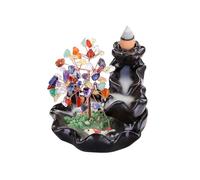 JOVIVI Bruciatore Incenso a Cascata con Albero della Vita in Chakra Pietre Portaincenso Flusso Inverso Soprammobile Zen Portafortuna con Laghetto Artificiale Ornamento Decorazione Interni Casa