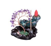 JOVIVI Bruciatore Incenso Flusso Inverso con Albero della Vita in Chakra Pietre Portaincenso Bastoncino a Cascata Soprammobile Zen Portafortuna Laghetto Artificiale Ornamento Decor Interni - Ametista