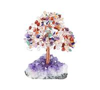 Jovivi Chakra Albero di Cristallo con Base in Geode Ametista Albero dei Soldi Cristalli e Pietre Decorazione Ornamento Albero della Vita Soprammobile Portafortuna - 7 Chakra