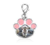 Jovivi Ciondolo Personalizzato con Foto a Forma di Zampa Smalto, Portachiavi Personalizzabile con Chiusura Moschettone, Pendente Medaglietta per Cane Gatto Animali in Acciaio Inossidabile (Rosa)