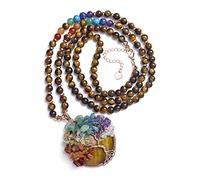 Jovivi Collana Ciondolo Albero della Vita Filo Avvolto con Gemme per Donna Ragazza Collana Pendente in Pietra Naturale a Catena con Perline 7 Chakra Yoga Gioielli Guarigione Reiki (Occhio di Tigre)