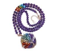 Jovivi Collana Ciondolo Albero della Vita Filo Avvolto con Gemme per Donna Ragazza Collana Pendente in Pietra Naturale a Catena con Perline 7 Chakra Yoga Gioielli Guarigione Reiki (Ametista)