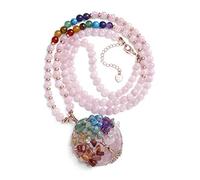 Jovivi Collana Ciondolo Albero della Vita Filo Avvolto con Gemme per Donna Ragazza Collana Pendente in Pietra Naturale a Catena con Perline 7 Chakra Yoga Gioielli Guarigione Reiki (Quarzo Rosa)