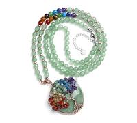 Jovivi Collana Ciondolo Albero della Vita Filo Avvolto con Gemme per Donna Ragazza Collana Pendente in Pietra Naturale a Catena con Perline 7 Chakra Yoga Gioielli Guarigione Reiki (Avventurina)