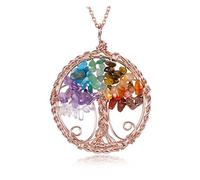 Jovivi Collana Ciondolo Albero della Vita in 7 Chakra Pietre e Cristalli per Donna Ragazza Collana Pendente Albero Grande Filo Avvolto Oro Rosa Reiki Guarigione Yoga Collana Portafortuna Fatta a Mano