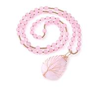 Jovivi Collana Ciondolo Goccia d'Acqua con Albero della Vita Filo Avvolto per Donna Ragazza Collana Lunga Pendente in Pietra Naturale a Catena con Perline Gemme Regalo Festa della Mamma (Quarzo Rosa)