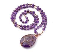 Jovivi Collana Ciondolo Goccia d'Acqua con Albero della Vita Filo Avvolto per Donna Ragazza Collana Lunga Pendente in Pietra Naturale a Catena con Perline Gemme Regalo Festa della Mamma (Ametista)