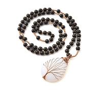 Jovivi Collana Ciondolo Goccia d'Acqua con Albero della Vita Filo Avvolto per Donna Ragazza Collana Lunga Pendente in Pietra Naturale a Catena con Perline Gemme Regalo Festa della Mamma (Opalite)