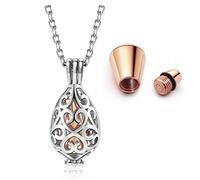 Jovivi Collana con ciondolo a forma di urna per ceneri da donna, in acciaio inox, con ciondolo a forma di cuore cavo a forma di lacrima, con kit imbuto