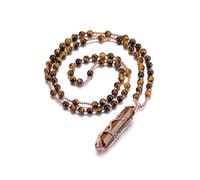 Jovivi Collana con Perline in Pietra Naturale con Albero della Vita per Donna Collana Pendente Bacchette Filo Avvolto con Perle Pietra e Cristallo Esagonale Guarigione Portafortuna - Occhio di Tigre