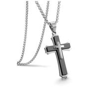 Jovivi Collana da uomo a forma di croce, in acciaio inox, con ciondolo a forma di crocifisso, per ragazzi e uomini, idea regalo cristiana, Acciaio inossidabile, Nessuna pietra preziosa