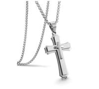 JOVIVI Collana da uomo a forma di croce, in acciaio inox, con ciondolo a forma di crocifisso, per ragazzi e uomini, idea regalo cristiana, Acciaio inossidabile, Nessuna pietra preziosa