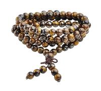 Jovivi Collana o bracciale a più giri con perle naturali di occhio di tigre, 6 mm, stile tibetano, buddista, Buddha Mala cinese, elastico, unisex