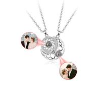 Jovivi Collana Proiezione I Love You in 100 Lingue per Coppia Amore BFF Collana Proiezione Personalizzata con Foto Immagine Proiettata per Donna Uomo Collana Ciondolo Proiettato Ricordo-Sole & Luna 1