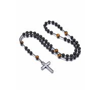 Jovivi Collana Rosario Cristiano in Pietra Naturale per Uomo Donna Collana-Y con Ciondolo Croce Crocifissa in Ematite Preghiera Mala Collana Perline Pietre e Cristalli Reiki Guarigione - Lava Roccia