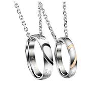 Jovivi Collane Anelli Incisione Personalizzate con Nome Data Promesa Coppia Anelli Fidanzamento Personalizzabili Inciso in Acciaio Inox Collane Fidanzati per Lui e Lei Matrimonio Anniversario - Cuore