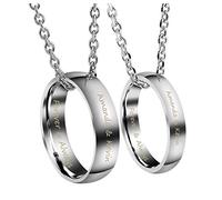 Jovivi Collane Anelli Incisione Personalizzate con Nome Data Promesa Coppia Anelli Fidanzamento Personalizzabili Inciso in Acciaio Inox Collane Fidanzati per Lui e Lei Matrimonio Anniversario - Blank