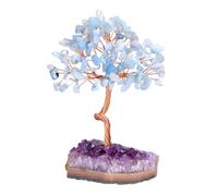 JOVIVI Feng Shui Albero di Cristallo Soprammobile con Grappolo Ametista Albero della Vita Portafortuna con Tronco Curvo in Pietre Naturali Albero Decorativo Casa Interni Guarigione - Acquamarina