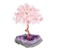 JOVIVI Feng Shui Albero di Cristallo Soprammobile con Grappolo Ametista Albero della Vita Portafortuna con Tronco Curvo in Pietre Naturali Albero Decorativo Casa Interni Guarigione - Quarzo Rosa
