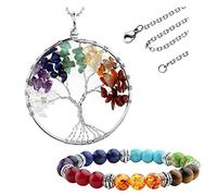 Jovivi Gioielli Pareru da Donna Albero della Vita in 7 Chakra, Collana Ciondolo Albero Filo Avvolto + Bracciale con Perline in Pietre Naturali Yoga Meditazione Cristalloterapia per Lei Mamma Fidanzata