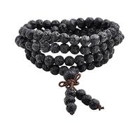 Jovivi Mala Bracciale con 108 Perline in Lava Vulcanica per Donna Uomo Bracciale Rosario con Perline in Pietra Naturale 6mm 8mm Preghiera Braccialetto Avvolgente Buddista 108 Grani Meditazione (6mm)