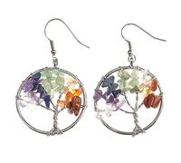 JOVIVI, orecchini donna, chakra, albero della vita, per terapia energetica reiki, orecchini con albero della vita, orecchini curativi e rame, colore: 7 Stein, cod. AJDE2650(1)