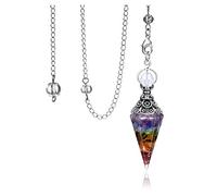 Jovivi Pendolino Esoterico a Cono in Resin con Gemme Sciolte all'Interno per Divinatorio Pendolo Radiestesia a Cono Resina con Vortex Spirale Pendolo Rabdomantico Meditazione Strega (7 Chakra)