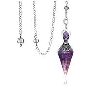 Jovivi Pendolino Esoterico a Cono in Resin con Gemme Sciolte all'Interno per Divinatorio Pendolo Radiestesia a Cono Resina con Vortex Spirale Pendolo Rabdomantico Meditazione Strega (Ametista)