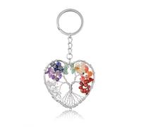 Jovivi Portachiavi Albero della Vita Bomboniere in Pietre Naturali 7 Chakra Portachiavi Albero Portafortuna a Cuore Pietre e Cristalli per Donna Uomo Porta Chiavi Casa Auto per Fidanzata Mamma Amici