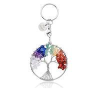 Jovivi Portachiavi con Grande Ciondolo Albero della Vita Bomboniere in Pietre Naturali, 7 Chakra Portachiavi Cristalli Curativi, Ricordo Regalo Portafortuna per Lei Amici Mamma (Text Incisione)