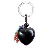 JOVIVI Portachiavi Cuore in Pietra Naturale con 7 Chakra Gemme, Portachiavi Ciondolo di Cristallo Energia per Reiki Chakra Guarigione, Porta Chiavi Portafortuna Pietra Preziosa per Lei Mamma-Ossidiana