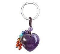 Jovivi Portachiavi Cuore in Pietra Naturale con 7 Chakra Gemme, Portachiavi Ciondolo di Cristallo Energia per Reiki Chakra Guarigione, Porta Chiavi Portafortuna Pietra Preziosa per Lei Mamma-Ametista