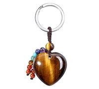 Jovivi Portachiavi Cuore in Pietra Naturale con 7 Chakra Gemme, Portachiavi Ciondolo di Cristallo Energia per Reiki Chakra Guarigione, Porta Chiavi Portafortuna Pietra Preziosa Mamma-Occhio di Tigre