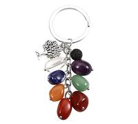 Jovivi, portachiavi dei 7 chakra, con pietre preziose, con ciondolo a forma di albero della vita in argento, con pietra lavica per aromaterapia, diffusore di oli essenziali