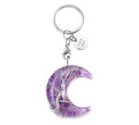 Jovivi Portachiavi Luna in Chakra Pietra Naturale, Portachiavi di Albero della Vita con Filo Avvolto per Reiki Meditazione, Porta Chiavi Portafortuna in Cristallo da Donna-Ametista Personalizzato