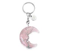 Jovivi Portachiavi Luna in Chakra Pietra Naturale, Portachiavi di Albero della Vita con Filo Avvolto per Reiki Meditazione, Porta Chiavi Portafortuna in Cristallo da Donna-Quarzo Rosa Personalizzato