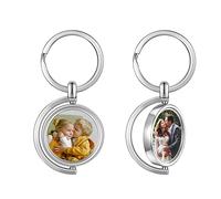 Jovivi Portachiavi Medaglietta Girevoli Portafoto in Metallo per Donna Uomo, Portachiavi Tag Personalizzato con 2 Foto a Doppia Faccia, Portachiavi Famiglia Commemorativo per Lui Lei Amici-Stile 2