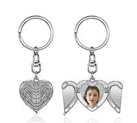 Jovivi Portachiavi Personalizzato Foto e Immagine per Donna Uomo, Retrò Portachiavi Portafoto Medaglione Cuore con Ala Angelo, Porta Chiavi Ciondolo Locket Commemorativo per Lui Lei Famiglia - Cuore