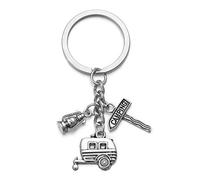 JOVIVI Portachiavi Viaggio Campeggio in Metallo con Ciondolo Caravan Lampada, Camping Portachiavi Turistico per Auto Macchina Casa per Donna Uomo, Ricordo Regalo Camper Campeggio all'Aperto Argento