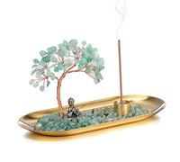 JOVIVI Portaincenso Bastoncino Soprammobile con Albero della Vita in Chakra Pietre, Bruciatore Incenso Ceneri con Statua Buddha Piccola, Ornamento Decorativo Interni Casa Reiki Guarigione-Avventurina