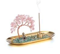JOVIVI Portaincenso Bastoncino Soprammobile con Albero della Vita in Chakra Pietre, Bruciatore Incenso Ceneri con Statua Buddha Piccola, Ornamento Decorativo Interni Casa Reiki Guarigione-Quarzo Rosa