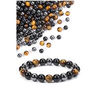 JOVIVI Set Tripla Protezione Perline in Pietre Naturali per Gioielli Fatti a Mano 8mm Perline Pietre e Cristalli Rotondi Occhio di Tigre Ossidiana Ematite per Bracciale Collana Fai da Te (100pz)