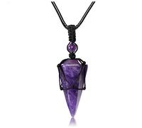 Jovivi Unisex Collana Ciondolo Cono Esagonale in Pietra Naturale per Donna Uomo Collana Pendente Pendolo Sfaccettato con Corda Avvolta Yoga Gioielli Chakra Reiki Guarigione Energia - Ametista