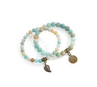Jovivi Vintage Bracciali Impilabili con Perline in Pietre e Cristalli per Donna Ragazza Bracciali Elastici Perline Pietre Naturali Ciondolo Albero della Vita Foglia Retro Chakra Bracciali Amazzonite