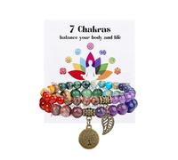 JOVIVI Vintage Bracciali Impilabili con Perline in Pietre e Cristalli per Donna Ragazza Set Bracciali Elastici Perline Pietre Naturali Ciondolo Albero della Vita Foglia Retro Chakra Bracciali 7 Chakra
