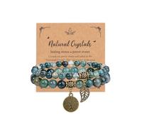 JOVIVI Vintage Bracciali Impilabili con Perline Pietre e Cristalli per Donna Ragazza Set Bracciali Elastici Perline Pietre Naturali Ciondolo Albero della Vita Foglia Retro Chakra Bracciali Agata Verde