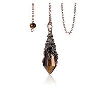 Jovivi Vintage Pendolino Esoterico in Pietra Naturale per Rabdomanzia Pendolo Radioestesia Divinatorio Esagonale Sfaccettato Cristalloterapia Pendolo Chakra Pietra Energia Meditazione-Occhio di Tigre