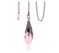 Jovivi Vintage Pendolino Esoterico in Pietra Naturale per Rabdomanzia Pendolo Radioestesia Divinatorio Esagonale Sfaccettato Cristalloterapia Pendolo Chakra Pietra Energia Meditazione - Quarzo Rosa